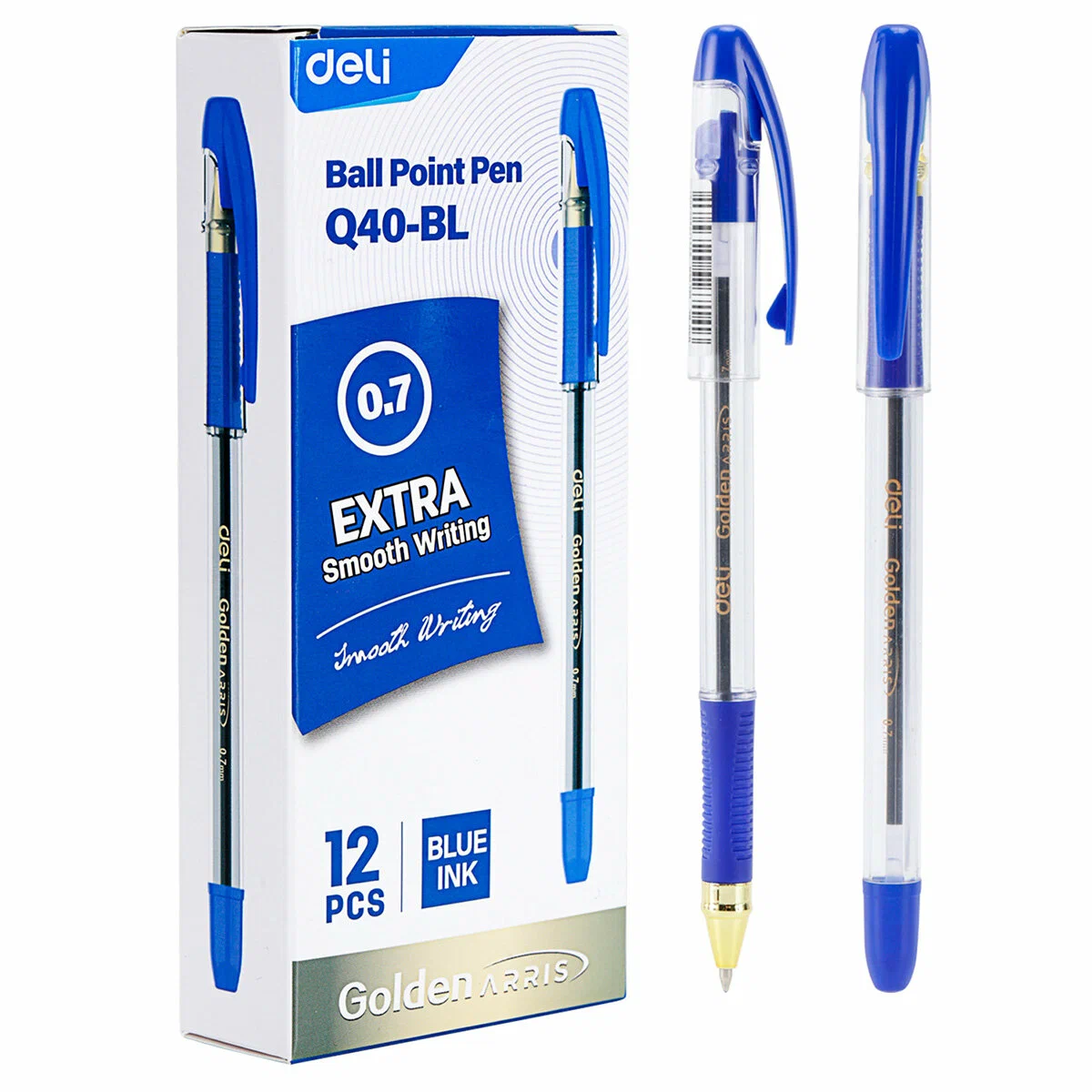 Ручка шариковая DELI EXTRA Q40 прозрачный корпус грип 0,7мм(в упак 12 шт)