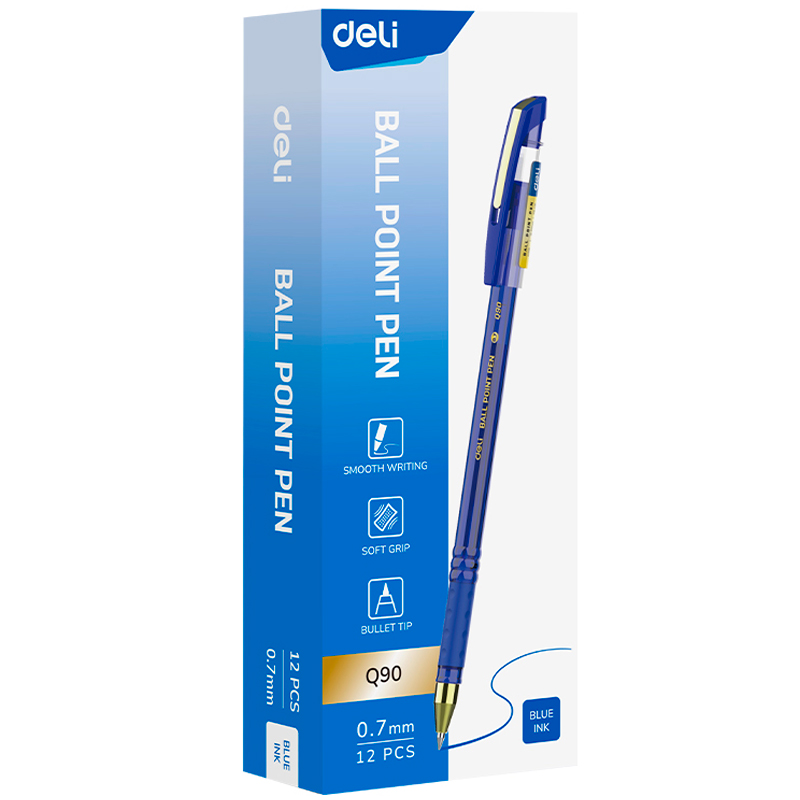 Ручка шариковая DELI Q90 0,7мм тонированный корпус синяя грип 044-Q90