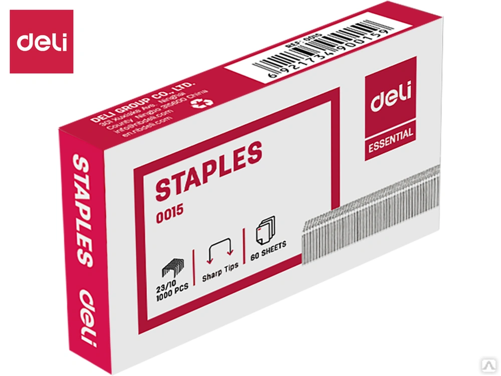 Скобы для степлера №23/10, DELI оцинкованные, 1000шт., до 20л.