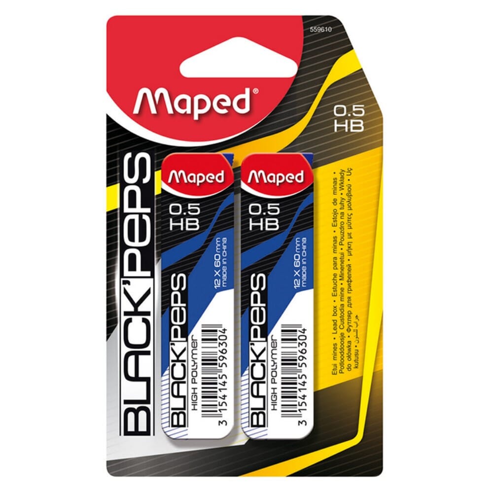 Грифели MAPED для механических карандашей, 0.5мм HВ,(12 шт/уп)