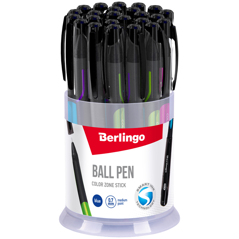Ручка шариковая Berlingo "Color Zone stick" синяя, 0,7мм, прорезиненный корпус ассорти 70950