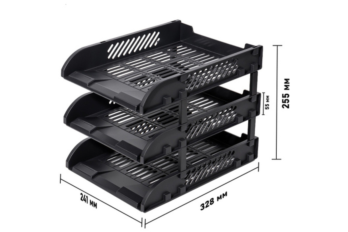 Лоток для бумаг горизонтальный DELI, 3-х рядный, пластик, черный 9217ES