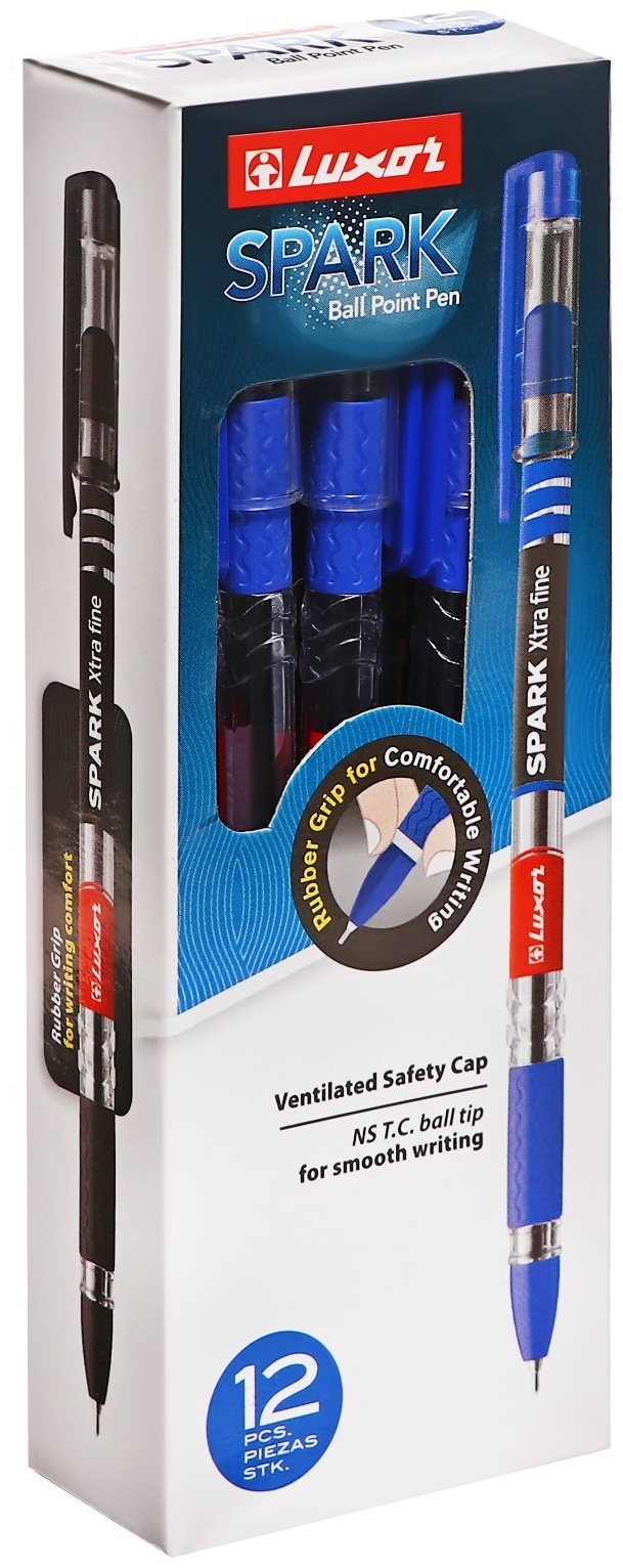 Ручка шариковая Luxor Spark тонированный корпус СИНЯЯ паста  грип 0,5мм