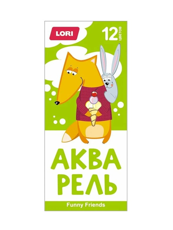Акварель LORI , 12 цветов, без кисти, картон, европодвес